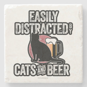 Easily Distracted by Cats and Beer Stenen Onderzetter