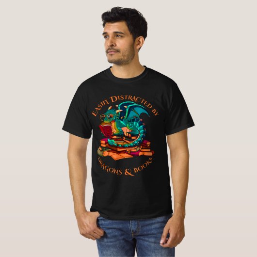 Easily Distracted By Dragons And Books T-shirt (Voorkant volledig)