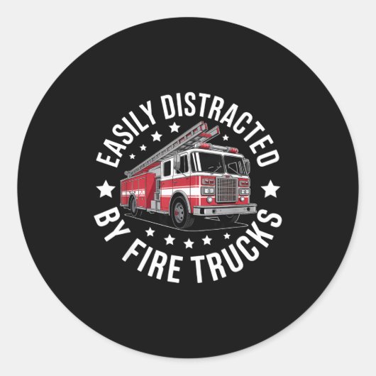 Easily Distracted By Fire Trucks Design Ronde Sticker (Voorkant)