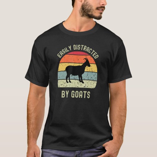 Easily Distracted by Goats Retro Groovy Farm Anima T-shirt (Voorkant)