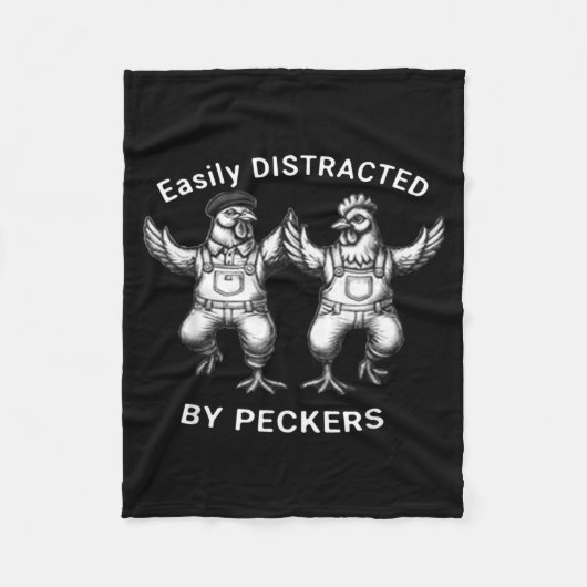 Easily Distracted By Peckers, Chicken Lover, Funny Fleece Deken (Voorkant)