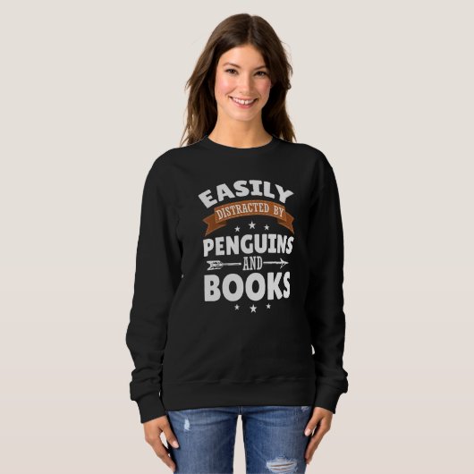 Easily Distracted By Penguins & Books Birds Trui (Voorkant volledig)