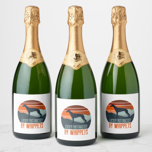 Easily Distracted By Whippets Dog Walking Sparkling Wijnetiket (Flessen)