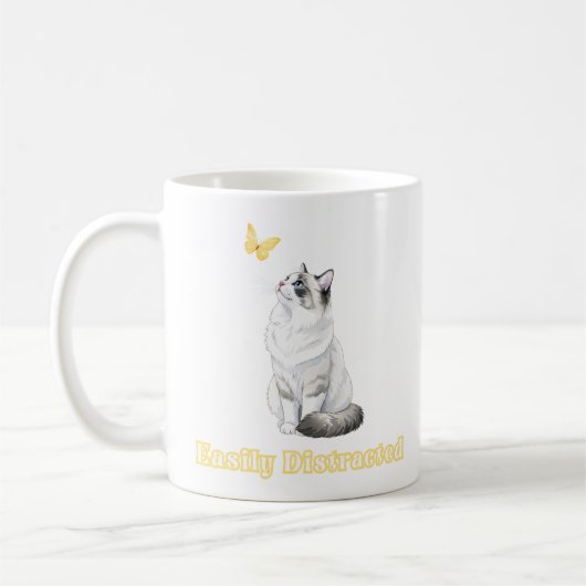 Easily Distracted Cute Cat & Butterfly Design Koffiemok (Links)