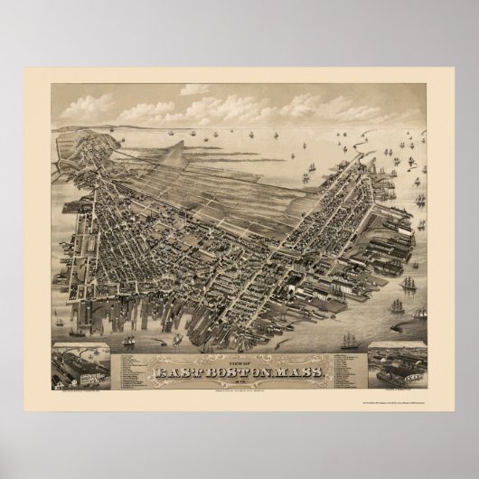 East Boston, MA Panoramic Map - 1879 Poster (Voorkant)
