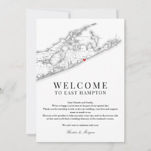 East Hampton NY bruiloft welkomstbrief zwart wit Bedankkaart