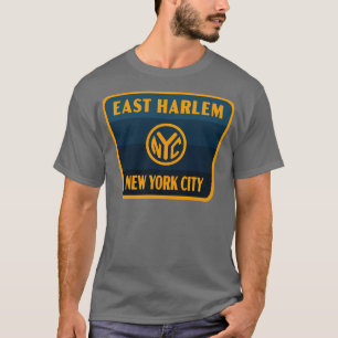 East Harlem New York City Retro Token Badge Blauw T-shirt