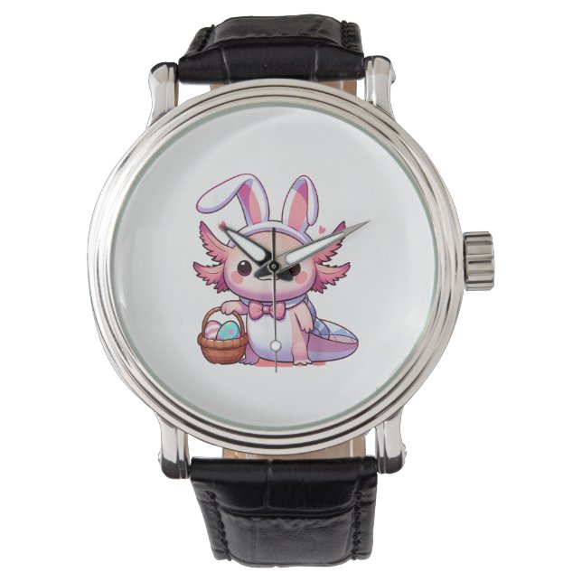 Easter Axolotl Bunny Ears Eggs T-Shirt Horloge (Voorkant)