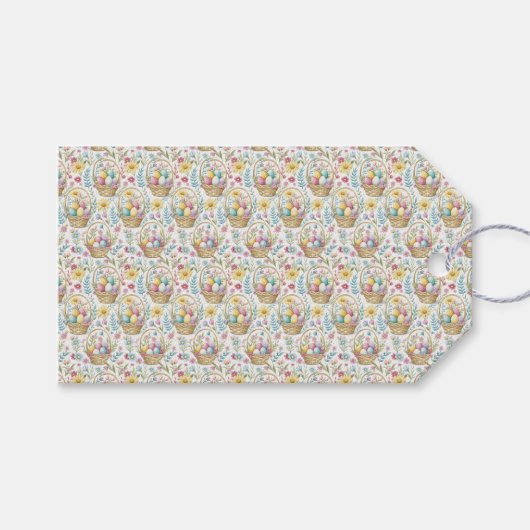 Easter Basket & Spring Floral Pattern Cadeaulabel (Voorkant (Horizontaal))