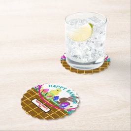 Easter Basket Yellow Blue Chick Egg Rabbit Kartonnen Onderzetters