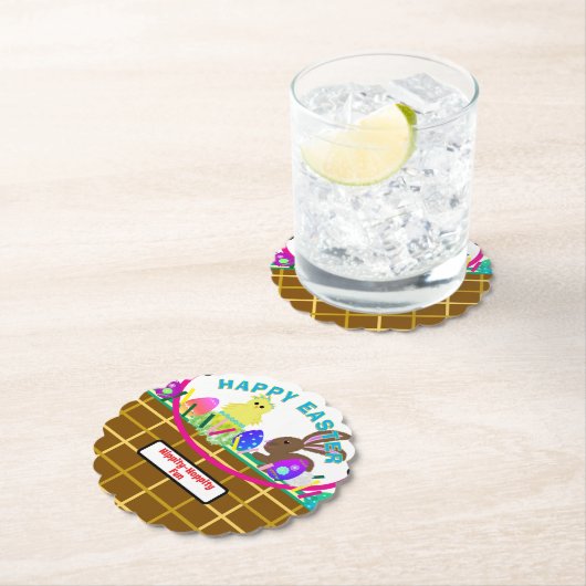 Easter Basket Yellow Blue Chick Egg Rabbit Kartonnen Onderzetters (Insitu)