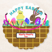 Easter Basket Yellow Blue Chick Egg Rabbit Kartonnen Onderzetters (Voorkant)