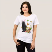Easter Black Cat With Bunny Ears Tri-Blend Shirt (Voorkant volledig)