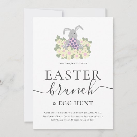 Easter Brunch and Egg Hunt Cute Bunny Invitation (Devant)