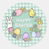 Easter Brunch & Egg Hunt Green Gingham Ronde Sticker (Voorkant)