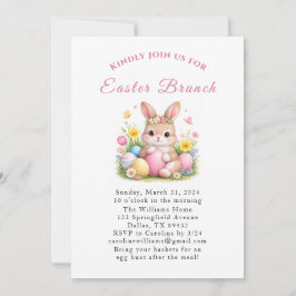 Easter Brunch Watercolor Bunny Rabbit Eggs Floral Kaart