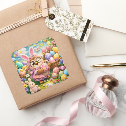 Easter bunny and colourful eggs whimsical sticker  (Geschenken)