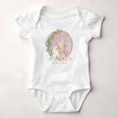 Easter Bunny at Garden Personalized baby bodysuit (Voorkant)
