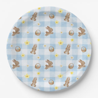 Easter Bunny Blue Gingham Papieren Bordje