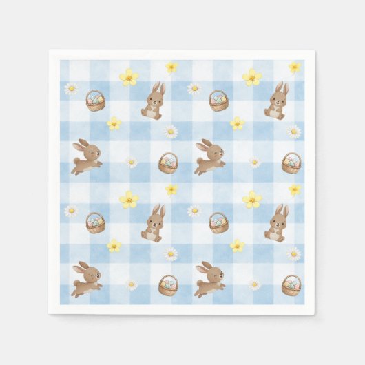 Easter Bunny Blue Gingham Servet (Voorkant)
