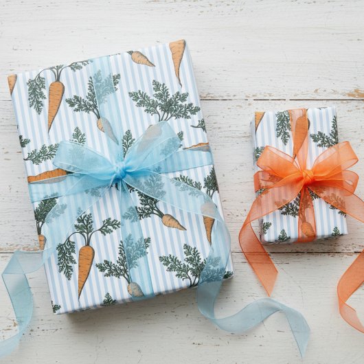 Easter Bunny Carrots & Blue Stripes Cadeaupapier