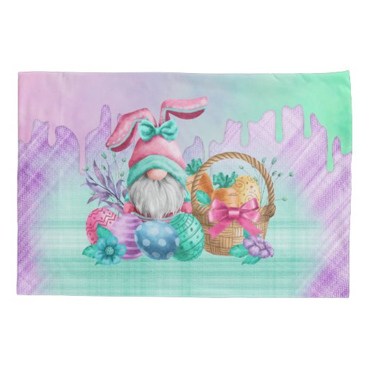 Easter Bunny Gnome With Basket Eggs  Kussensloop (Achterkant)