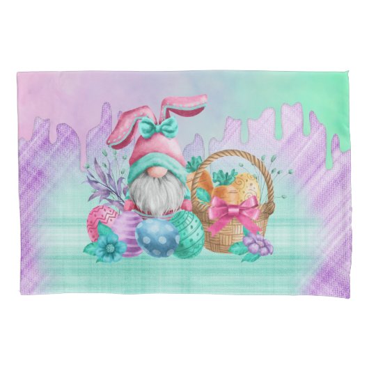 Easter Bunny Gnome With Basket Eggs  Kussensloop (Voorkant)