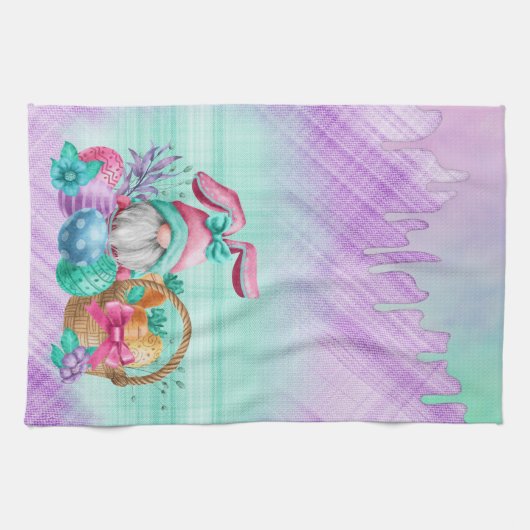 Easter Bunny Gnome With Basket Eggs Theedoek (Horizontaal)