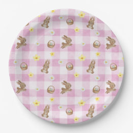 Easter Bunny Pink Gingham Papieren Bordje