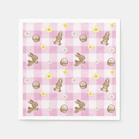 Easter Bunny Pink Gingham Servet (Voorkant)