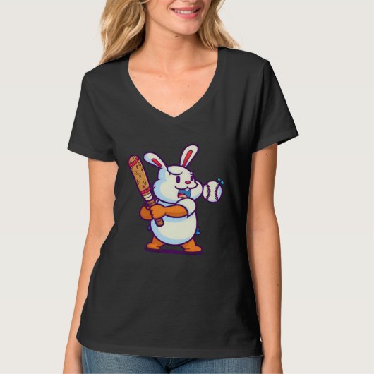 Easter Bunny Playing Baseball Baseball Easter T-shirt (Voorkant)
