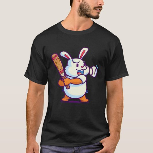 Easter Bunny Playing Baseball Baseball Easter T-shirt (Voorkant)