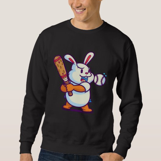 Easter Bunny Playing Baseball Baseball Easter Trui (Voorkant)