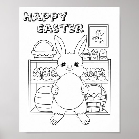 Easter Bunny Rabbit Egg Kids Coloring Page Poster (Devant)