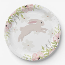 Easter Bunny Rabbit Pink Flowers Papieren Bordje