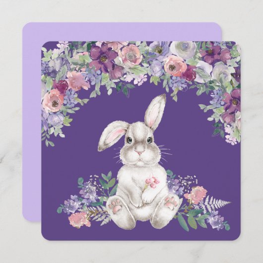 Easter Bunny Rabbit Sitting In Flowers Card  (Voorkant / Achterkant)