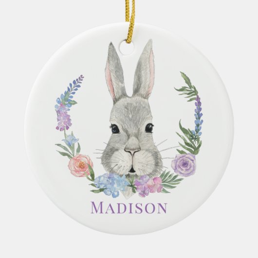 Easter Bunny Rabbit Waterverf Floral Keramisch Ornament (Voorkant)