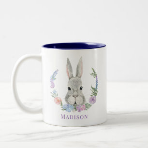 Easter Bunny Rabbit Waterverf Floral Tweekleurige Koffiemok