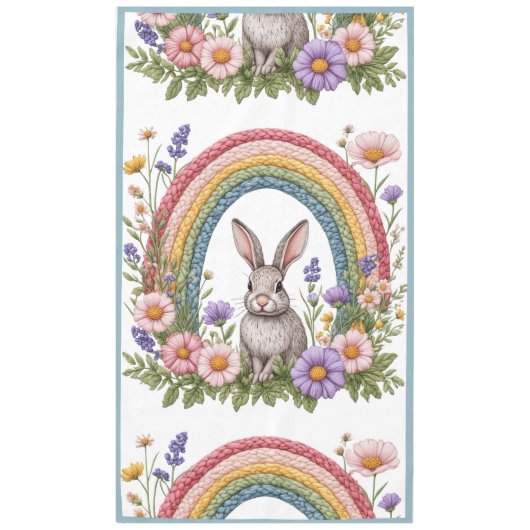 Easter Bunny Rainbow Art Spring Wildflowers Meadow Tafelkleed (Voorkant)