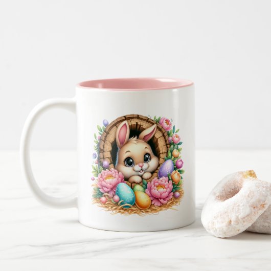 Easter Bunny Tweekleurige Koffiemok (Met donut)