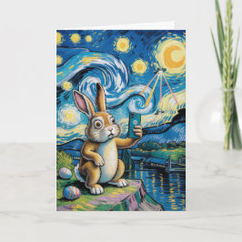 Easter Bunny UFO Selfie Starry Night Card Kaart