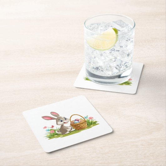Easter bunny vierkante kartonnen onderzetter (Insitu)