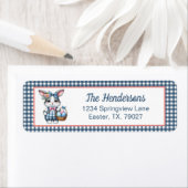 Easter Bunny with Basket of Eggs on Blue Gingham Etiket (Insitu)