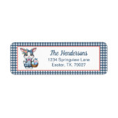 Easter Bunny with Basket of Eggs on Blue Gingham Etiket (Voorkant)