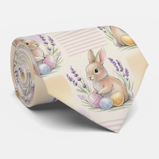Easter Bunny with Eggs Spring Pastel Pattern (7) Stropdas (Opgerold)
