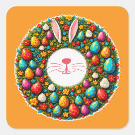 Easter Bunny Wreath – Cute Style Autocolante Vierkante Sticker