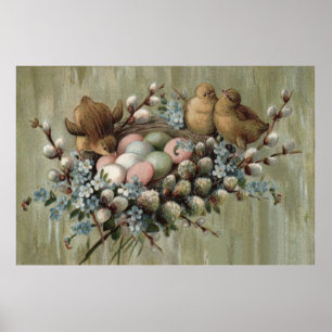 Easter Chick Nest Colored Egg Vergeet-me-Nots Poster