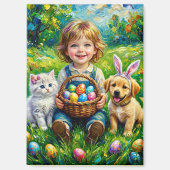 ~ EASTER Child Puppy Kitten Eggs ~  Magnet (Recto)