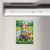 ~ EASTER Child Puppy Kitten Eggs ~  Magnet (In Situ (Lave-vaisselle))