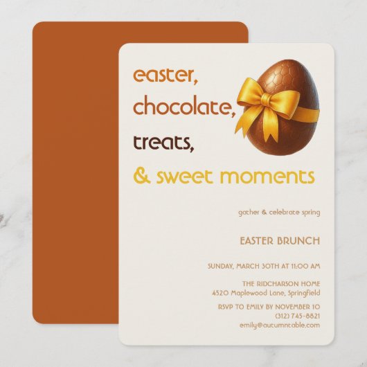 Easter Chocolate Egg Invitation Sweet Spring Party Kaart (Voorkant / Achterkant)